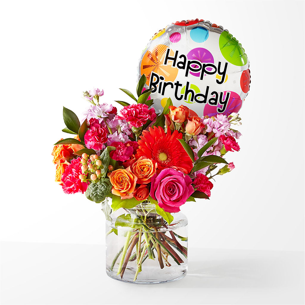 Fiesta Bouquet with Birthday Balloon – Gcg Flowers, Cary NC