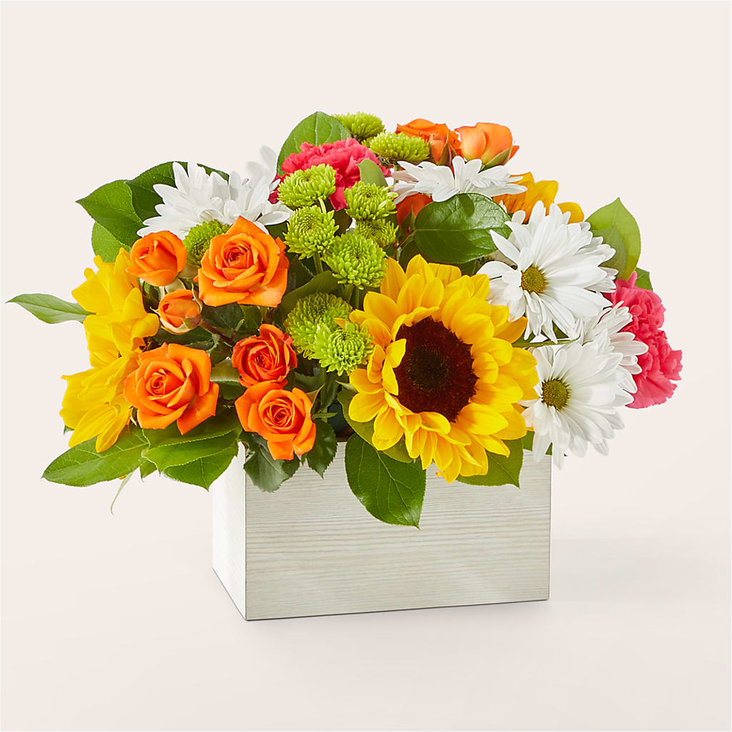 Sun-drenched Blooms Box Bouquet – Gcg Flowers, Cary NC
