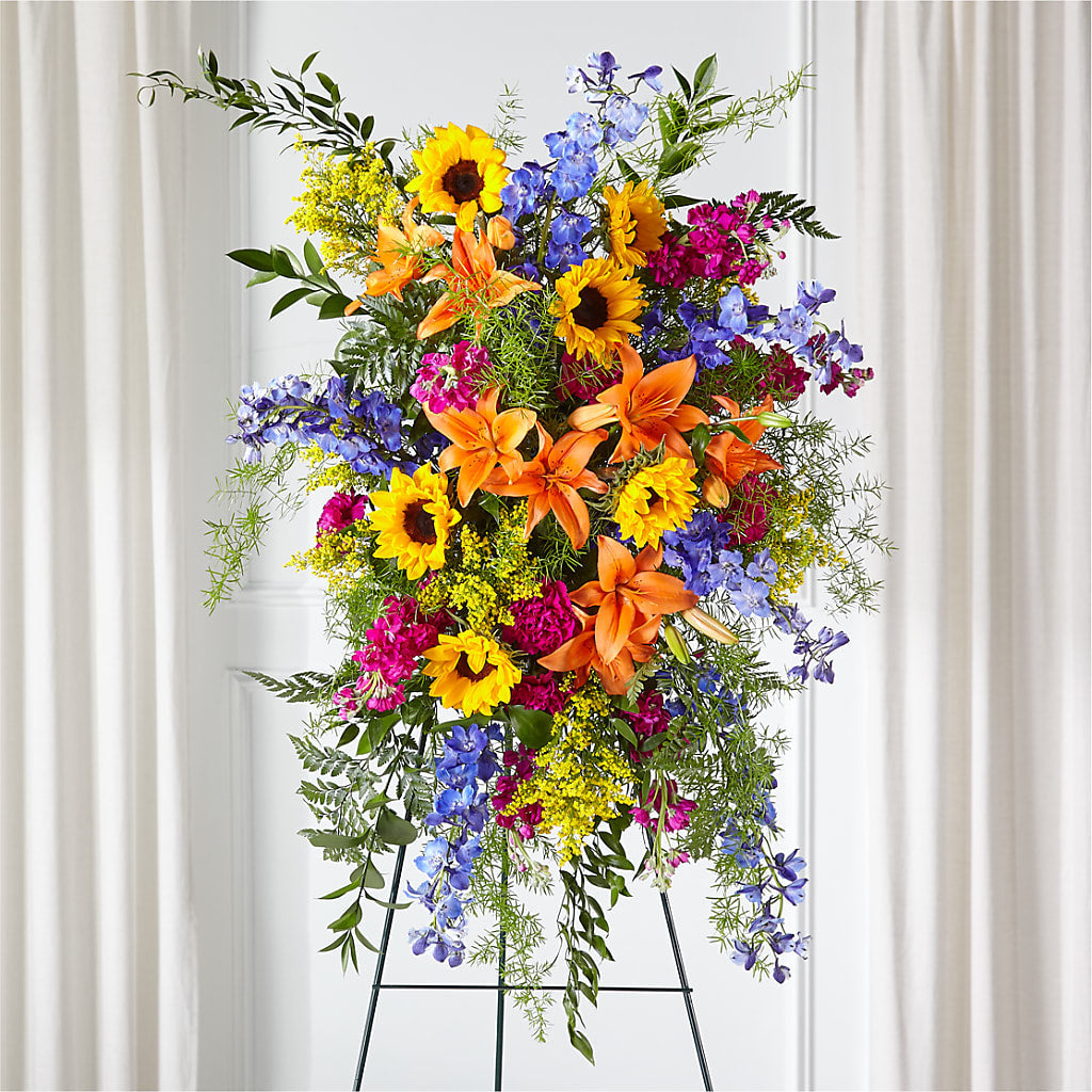 Sunlit Memories Standing Spray (Standard) – Gcg Flowers, Cary NC