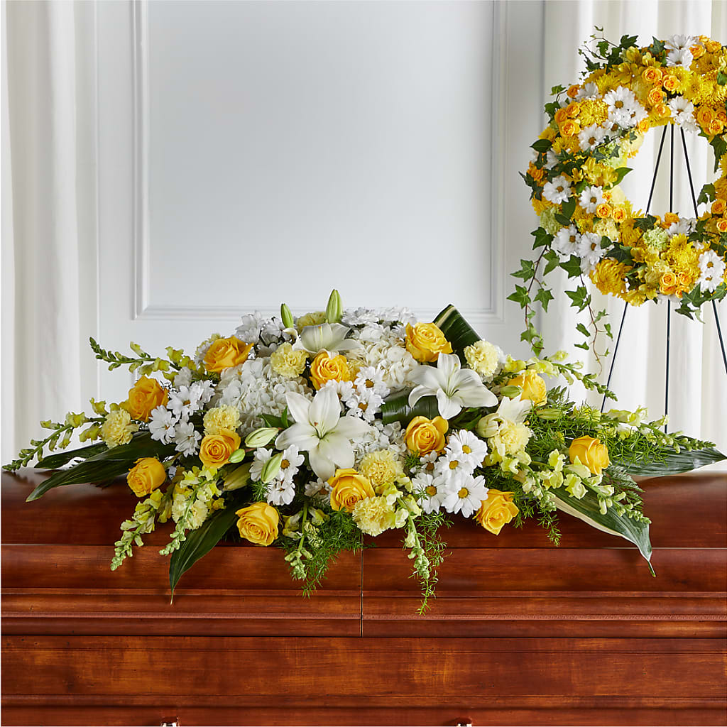 Golden Harmony Casket Spray – Gcg Flowers, Cary NC