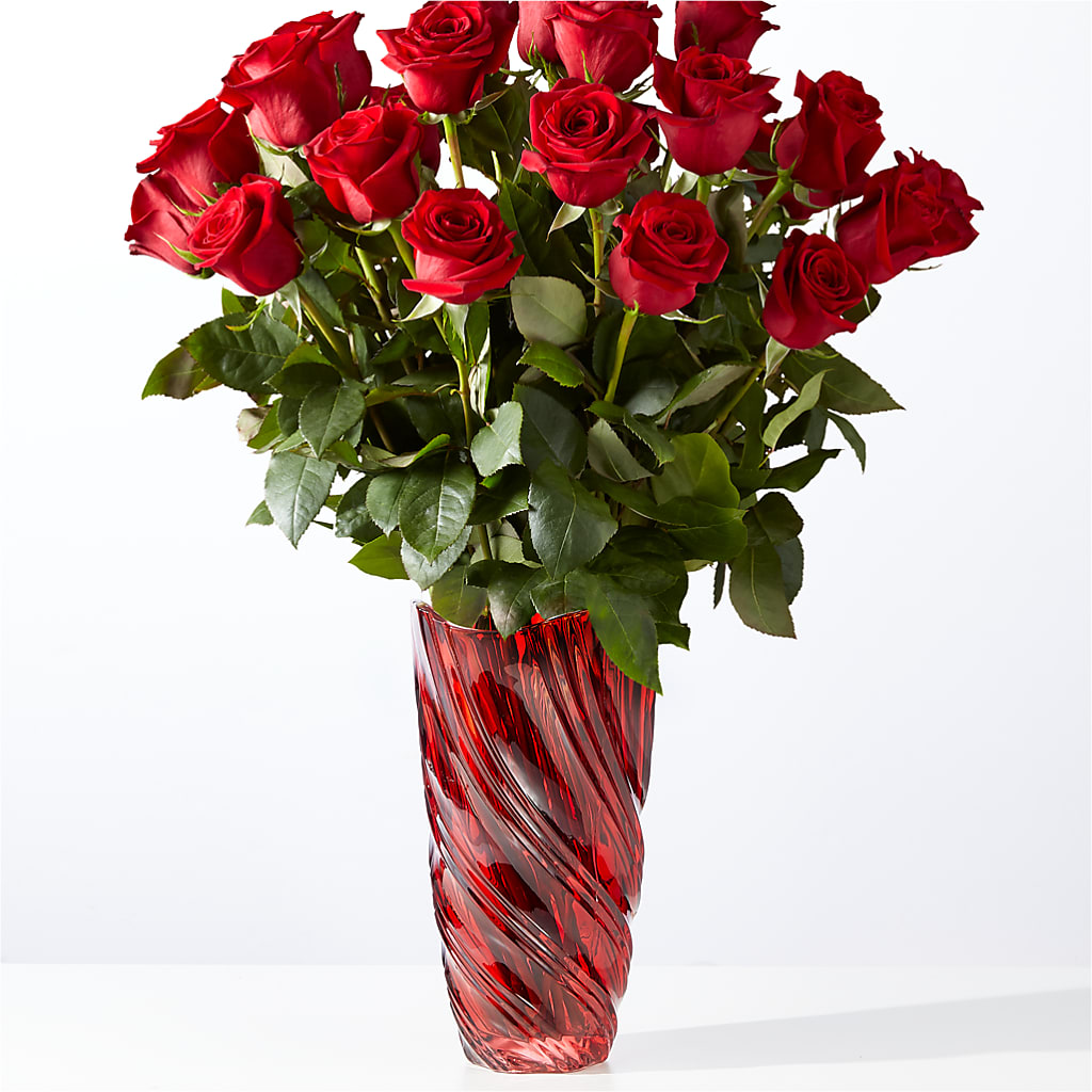 Classic Love Red Rose Bouquet with Luxe Swirl Vase – Gcg Flowers, Cary NC
