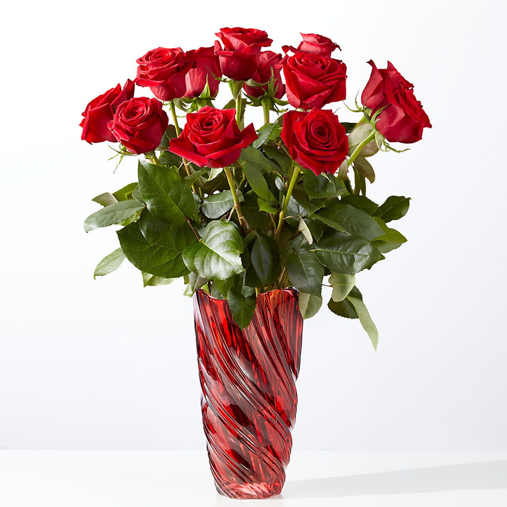 Classic Love Red Rose Bouquet with Luxe Swirl Vase – Gcg Flowers, Cary NC