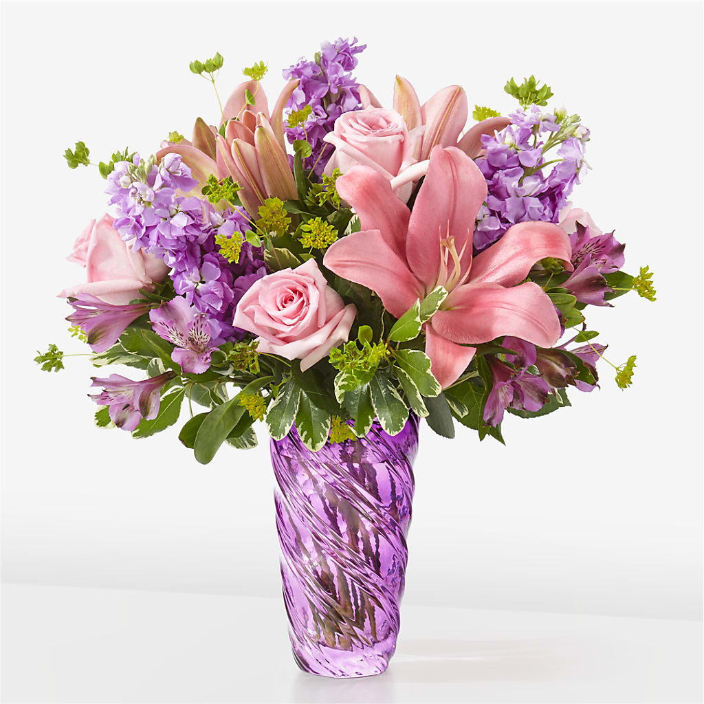 Precious Petals Bouquet with Luxe Swirl Vase – Gcg Flowers, Cary NC