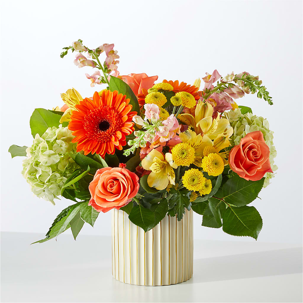 Autumn Sunshine Bouquet with Ivory Vase –  Gcg Flowers, Cary NC
