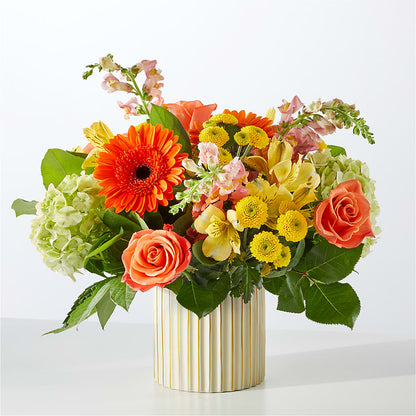 Autumn Sunshine Bouquet with Ivory Vase –  Gcg Flowers, Cary NC
